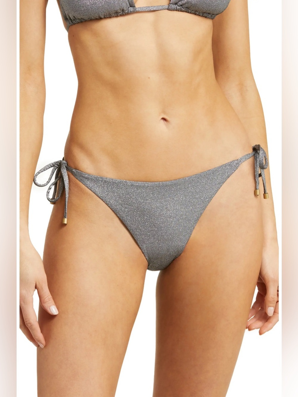 Vitamin A | Elle Side Tie Bikini Bottom In Graphite Grey Shimmer Size 6 NEW